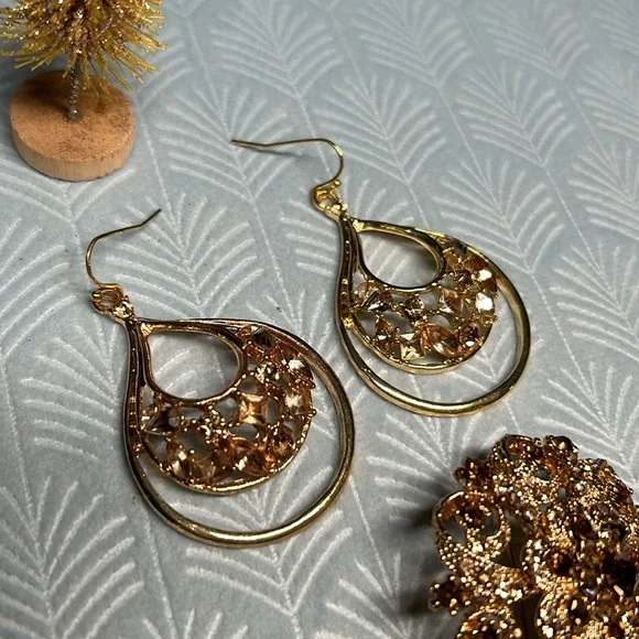 ✨Dazzling brown stone broach and earring set - Picture 4 of 13